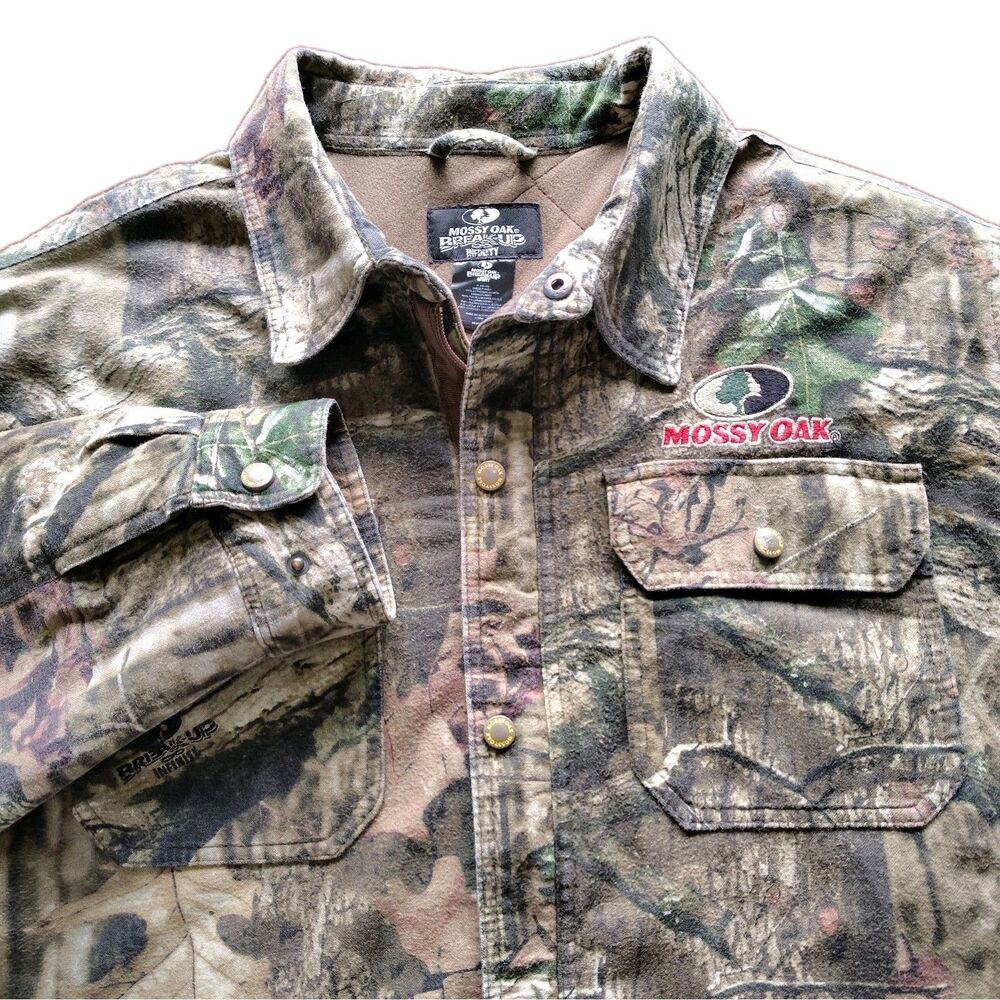 Mossy Oak Jacket Men's Medium Hunting Camo Camouflage Full Zip Shacket Break Up